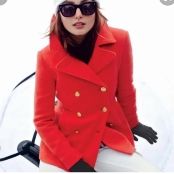J. Crew Jackets & Blazers - J. Crew Bold Holiday Red Wool Blend Double Breasted Coat Size 8 Petite